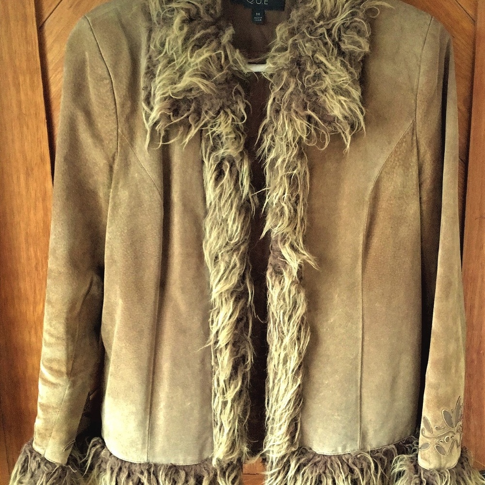 Boho Suede and Faux Fur Jacket